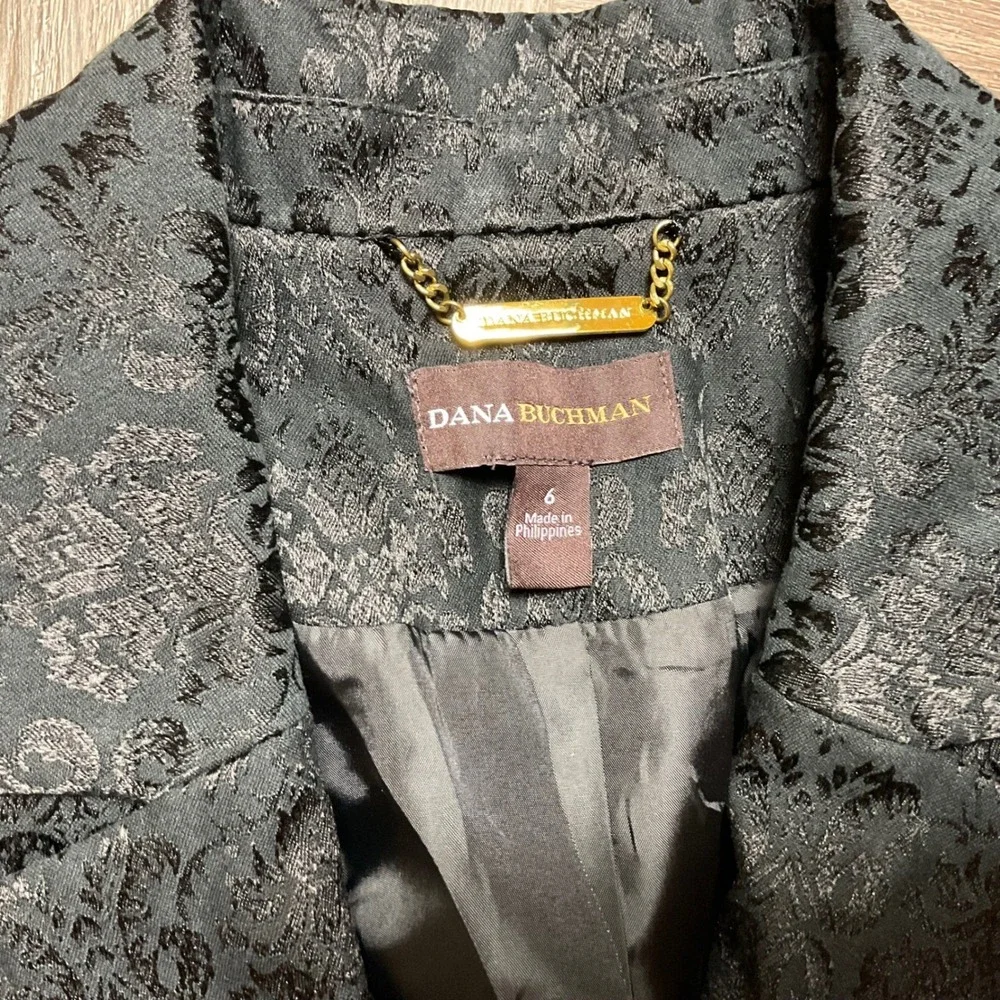 Dana Buchman‎ Damask Jacquard Blazer Jacket Womens 6 Black Elegant Brocade Paris